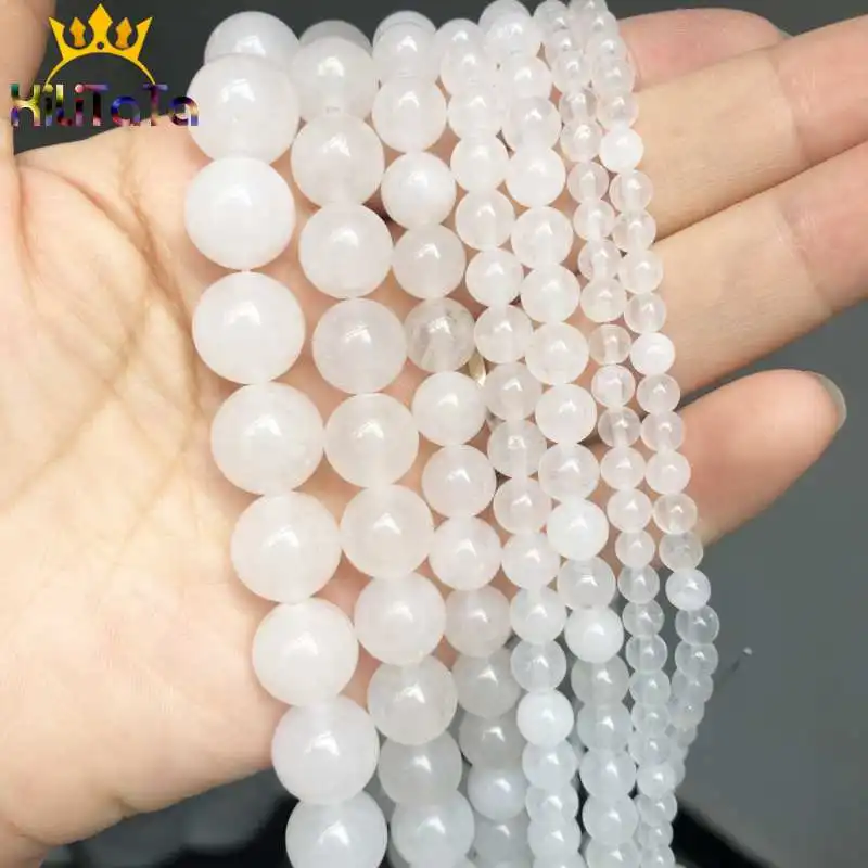 Natural Stone Beads Round White Chalcedony Jades Loose For Jewelry Making DIY Bracelet Necklace 15''/Strands 4/6/8/10/12mm |