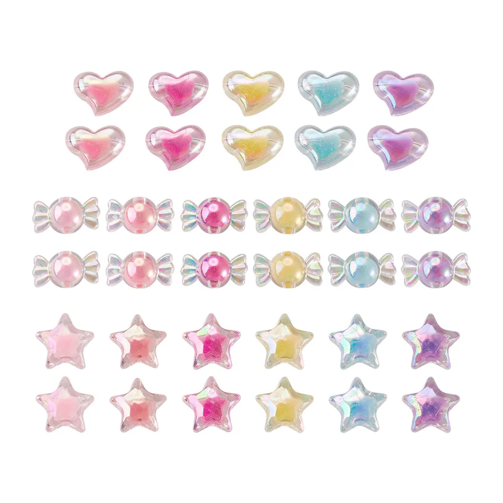 

Star/Candy/Heart Acrylic Beads Bead in Bead Style Colorful Loose Beads Fit DIY Jewelry Making Bracelet Earrings Necklace 92pcs