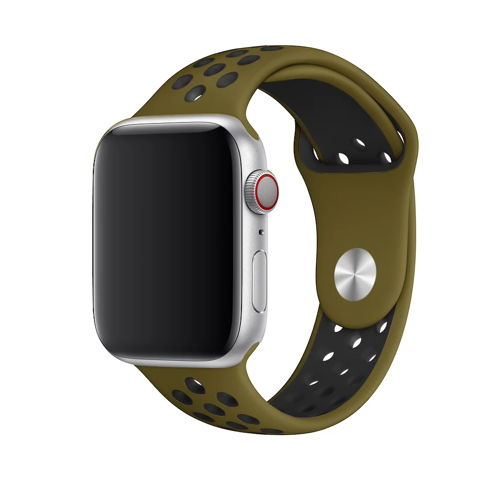 Olive Flak 31 Дышащий силиконовый спортивный ремешок для Apple Watch 5 4 3 2 1 42 мм 38 мм резиновый ремешок для Nike+ Iwatch 5 4 3 40 мм 44 мм - Цвет ремешка: Olive Flak 31