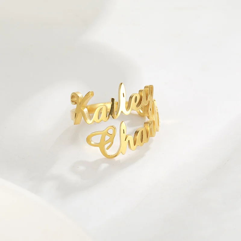 

New Personalized Two-Name Lovers Couple Ring Adjustable Custom Gift Stainless Steel Customized Birthday Anniversary Jewelry Ring