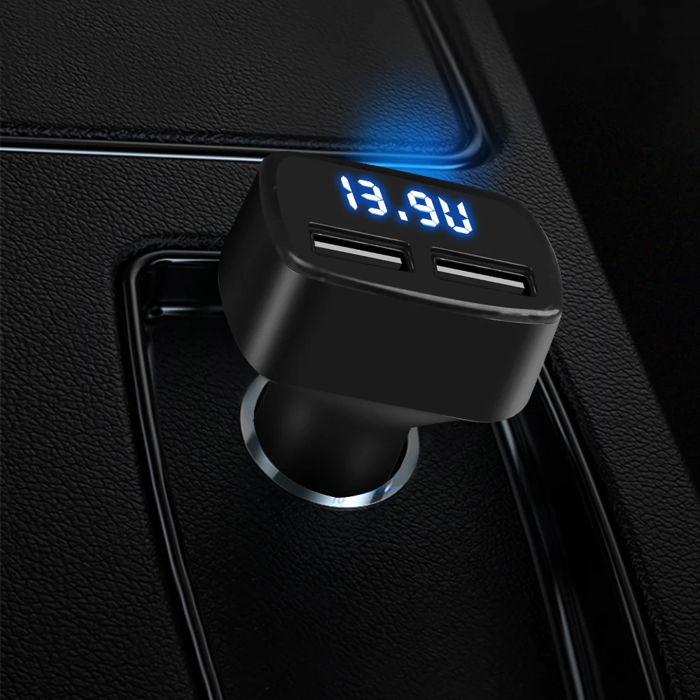 1 шт. Зарядное устройство для автомобиля с двумя USB портами измерение температуры