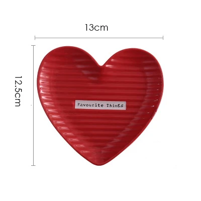 Small Red plate 1 шт. керамическая миска в форме сердца, тарелка для суфле, пудинг, миска для закусок, посуда, фарфоровая десертная тарелка, пара посуды - Цвет: Small Red plate