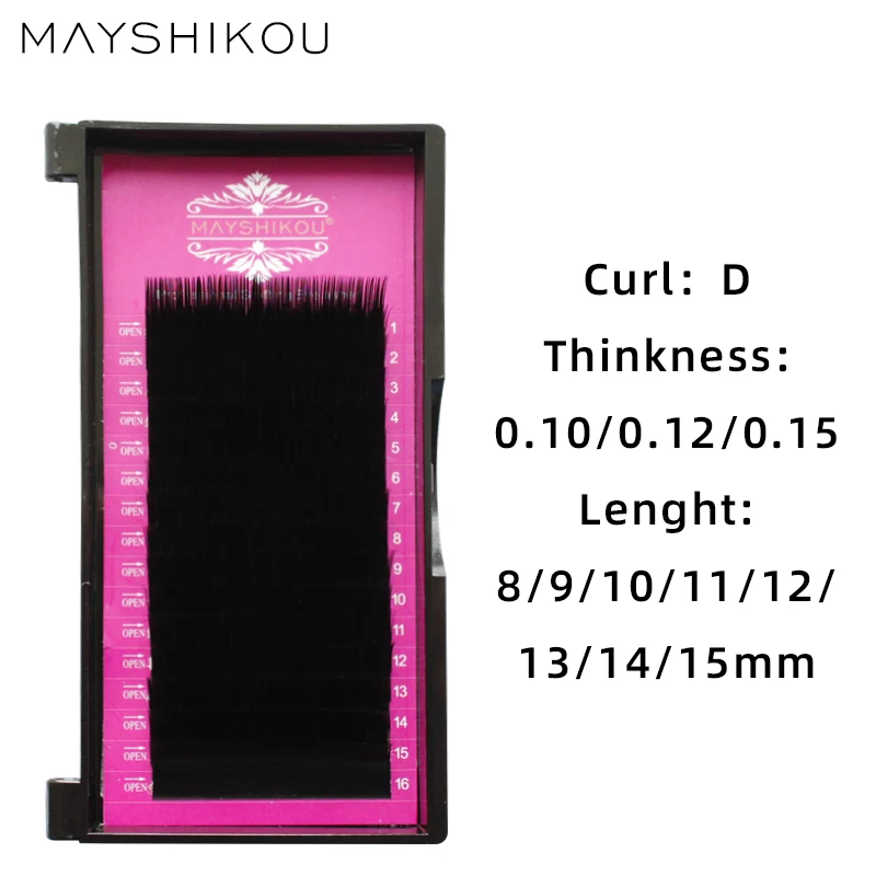 

MAYSHIKOU 16Rows/Tray False Eyelashes Individual Eyelash-Extension Soft Natural Long Faux Mink D Curl All Size 8-15mm