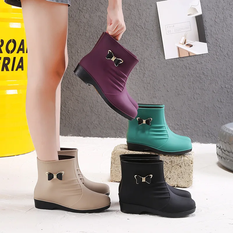 

Yu xie fashion female han edition short canister boots for rubber bow in the spring and autumn ensure ms waterproof shoes wor