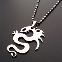5pcs stainless steel china chinese dragon totem zodiac dragon ancient creature dinosaur symbol necklace lucky gift jewelry