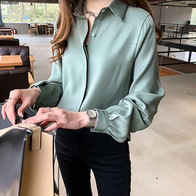 

Spring and Summer Long-sleeved Blouse Plus Size Top New Fashion Casual Lapel Button Loose Korean Regular Shirt Lady Shirts