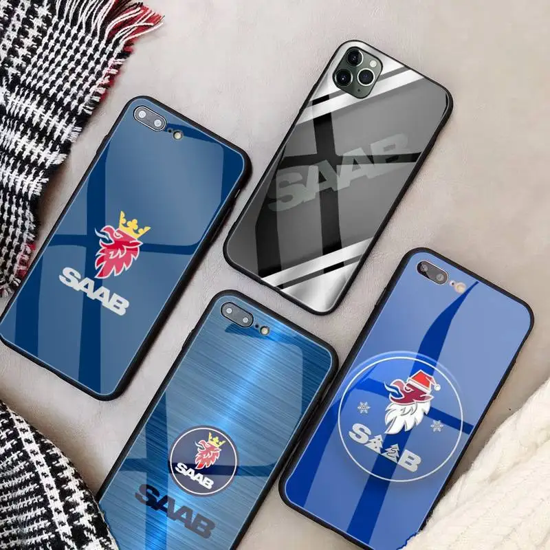 

Saabs Luxury Brand Car Phone Case Glass Fundas Coque For IPhone 12 11 Pro Max Cases XR XS 7 8 Plus Cover Carcasa