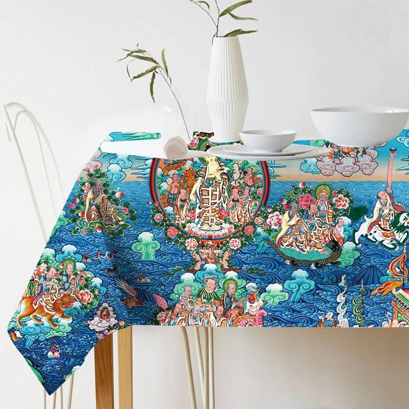 Blue Home Decorative Tangka Buddhism Art Sakyamuni Large Wall Tapestry Waterproof Cotton Linen Desk Cover Buddha Tablecloth | Дом и сад