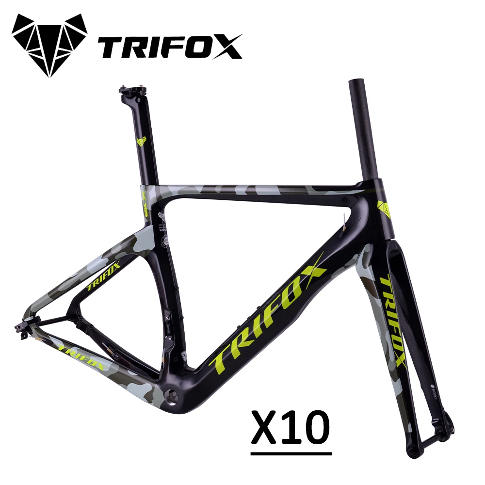 

TRIFOX Full Carbon Road Bike Frameset Camo X10 Disc Brake DI2 Thru Axle Aero Bicycle Frame BSA BB68 Threaded 700 x 25C