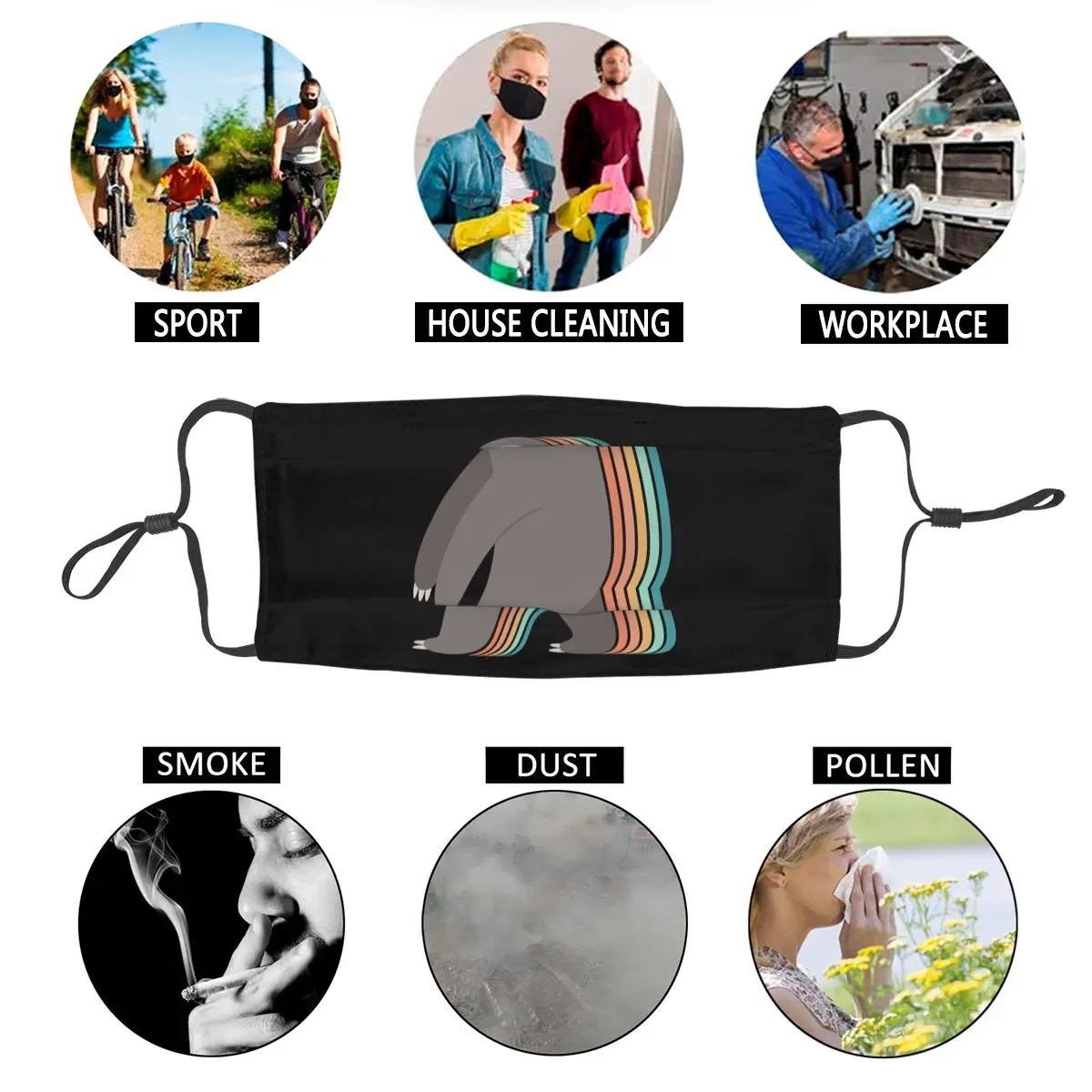 

Slow Sloth Reusable Mouth Face Mask Adult Unisex Lazy Animal Dustproof Mask Protection Cover Respirator