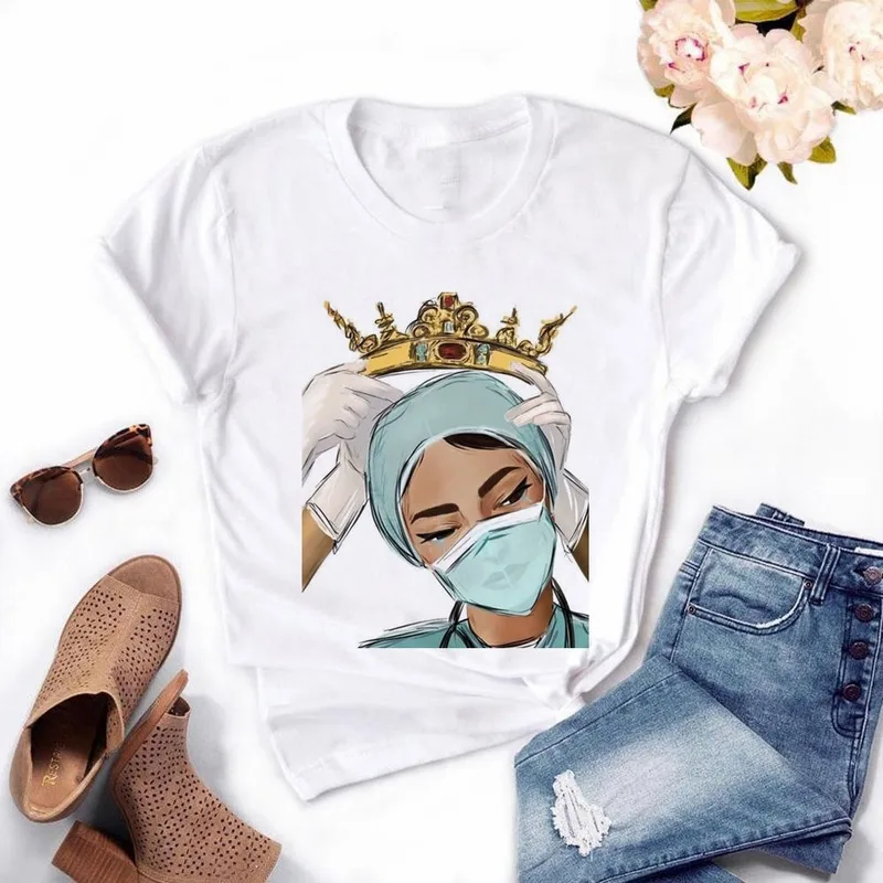 

Queen Crown Nurse Print Women T Shirt Short Sleeve O Neck Loose Women Tshirt Ladies Fashion Tee Shirt Tops Clothes Mujer