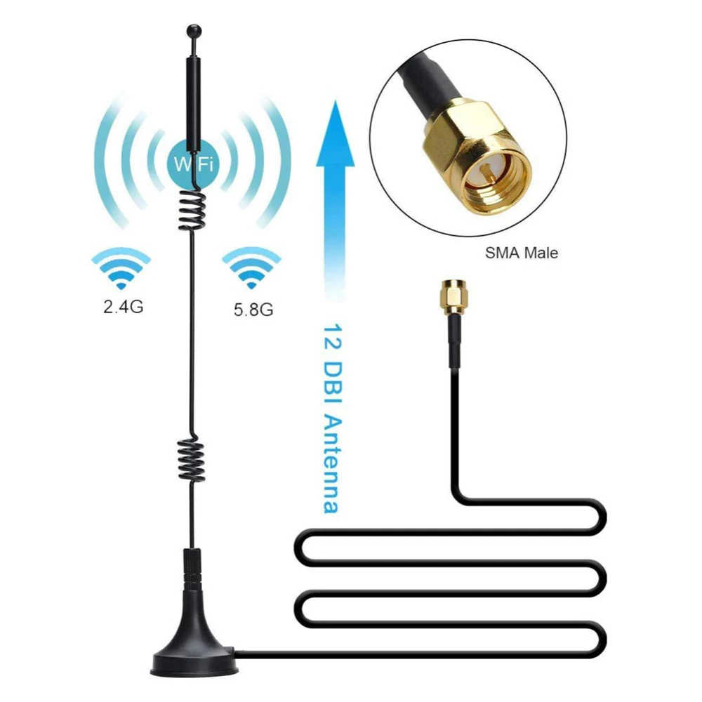 Signal Booster Antenna Pole For Router Camera Internet Vertical 12dbi Wifi 2.4G 5.8G Dual Band SMA Male With Mount Magnetic Base | Мобильные