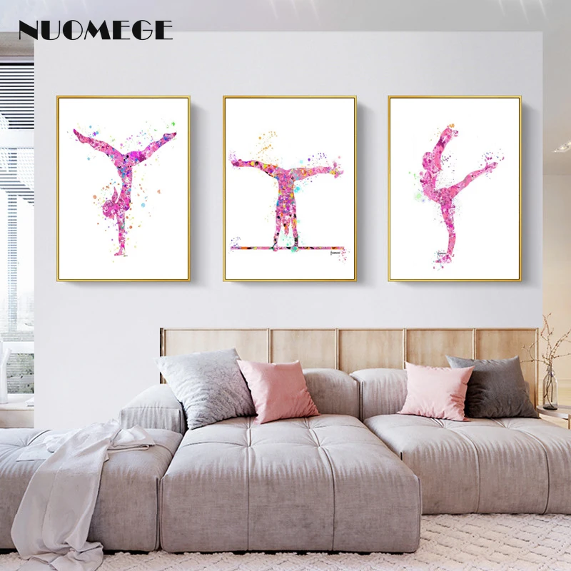 Красочные акварельные гимнастические постеры и принты для девочек Абстрактная