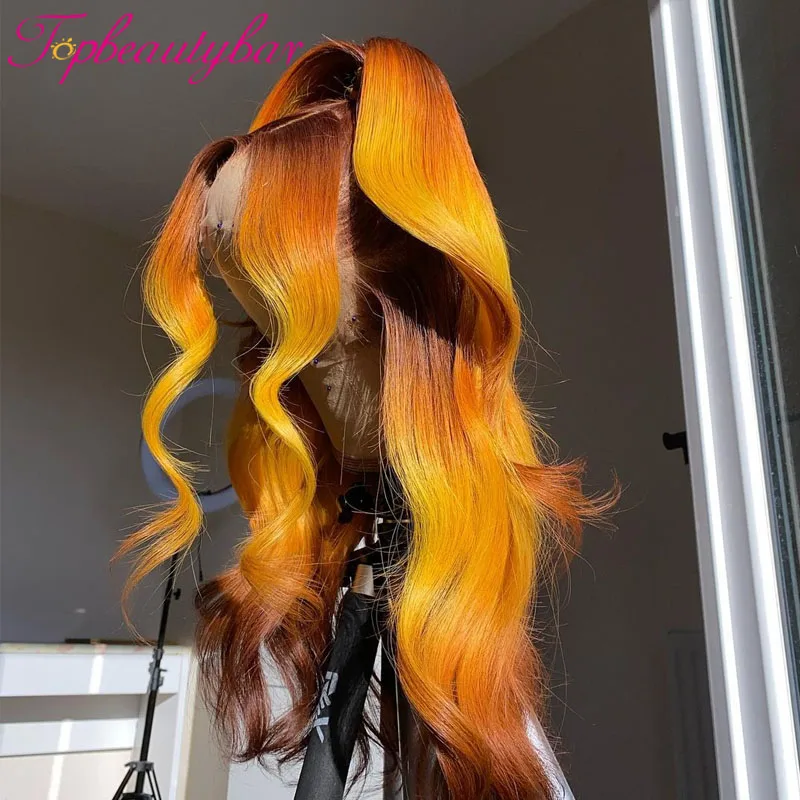 

Ginger Highlight Lace Front Human Hair Wigs For Women PrePlucked 180% Brazilian Remy Lace Front Wigs Oranger Ginger Ombre Hair