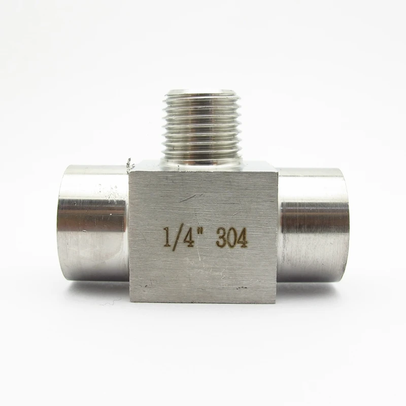 Тройник из нержавеющей стали 304 с резьбой BSP женской на мужскую 1/8", 1/4", 3/8" и 1/2", типа Tee, высоконадежный и стойкий к высокому давлению.