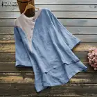 Блузка ZANZEA женская с рукавом 34, винтажная Повседневная рубашка в стиле пэчворк, на пуговицах, свободная туника, большие размеры, на лето