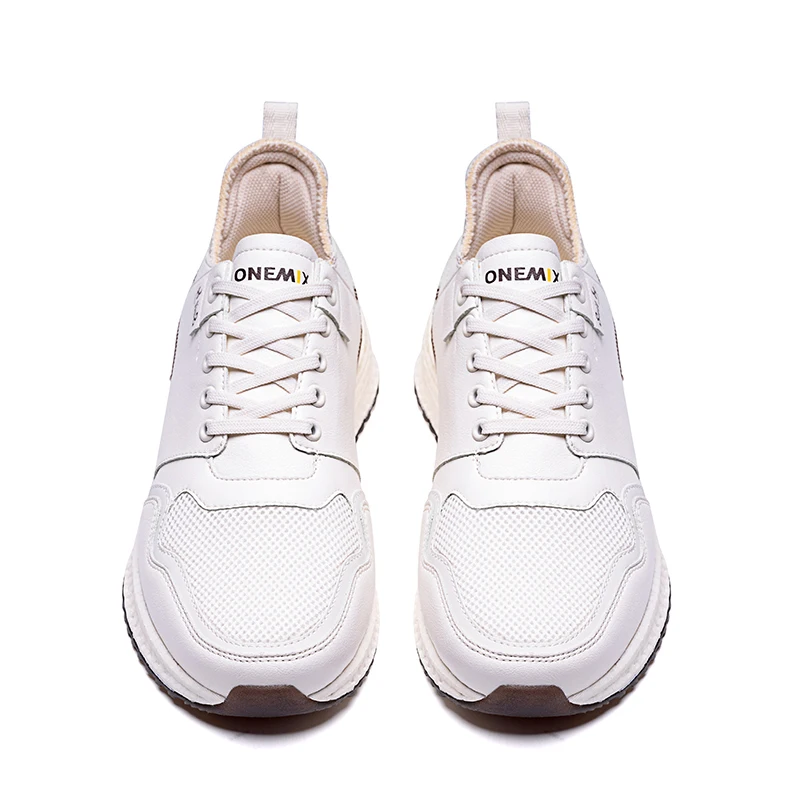

ONEMIX Men Running Shoes Comfortable Air Sole Breathable Mesh Leather Athletic Jogging Trainers Women White Black Sport Sneakers