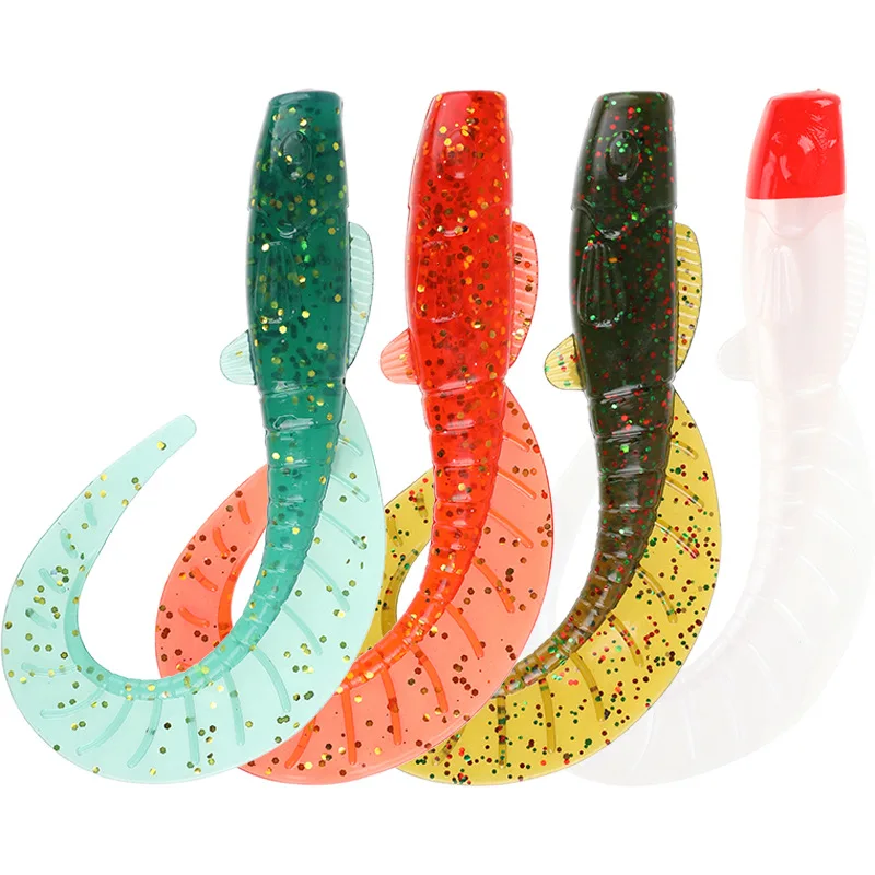 4PCS/bag Reel Tail Fishing LURES 11cm 13g Soft Bait Texas Jigging Set Wide Skirt Soft Bait Sea Bass Fishing Fake Bait