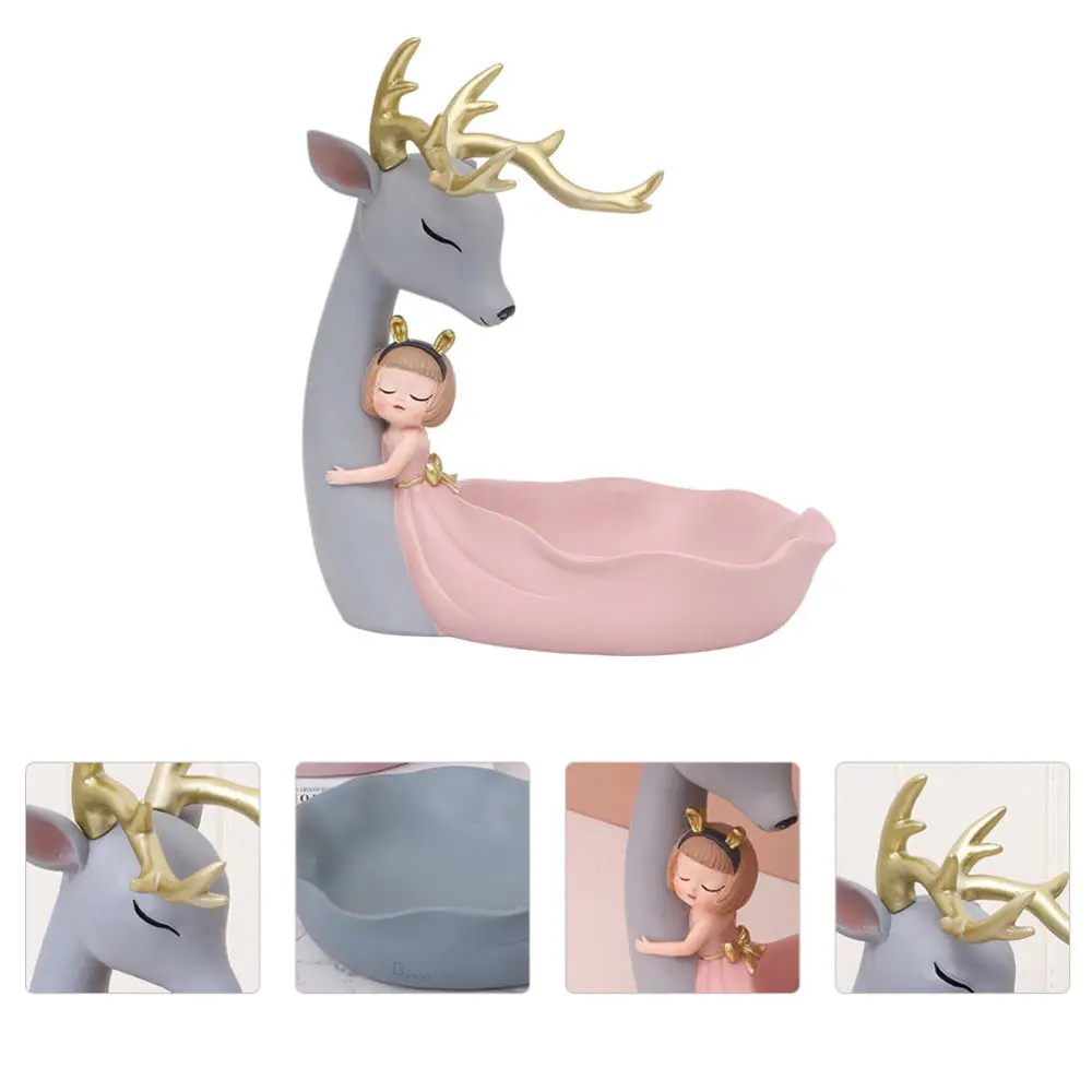

1Pc Elk Girl Shaped Storage Plate Creative Cartoon Adornment Home Decor Grey