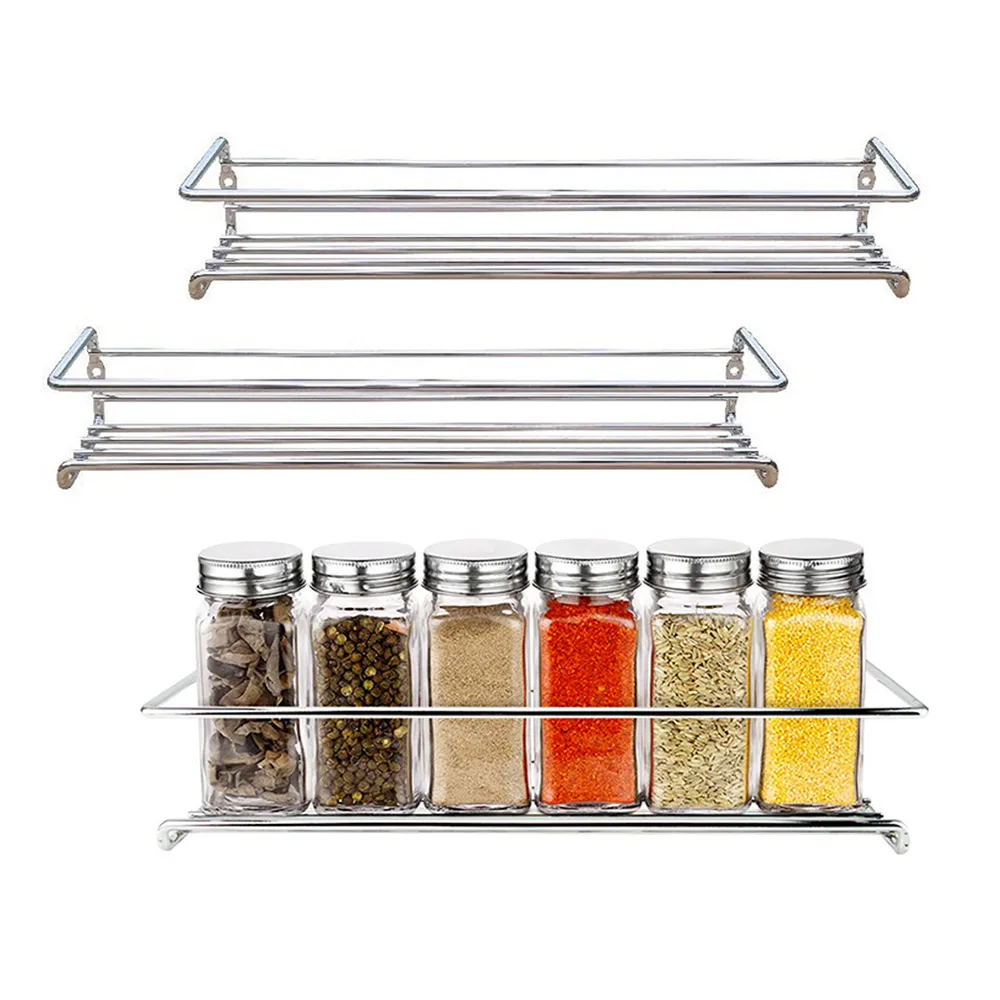 

Hot Sale Big Capacity Adhesive Spice Bottle Bracket House Spice Rack Metal Punch-Free Spice Bottle Shelf Holder Organizer