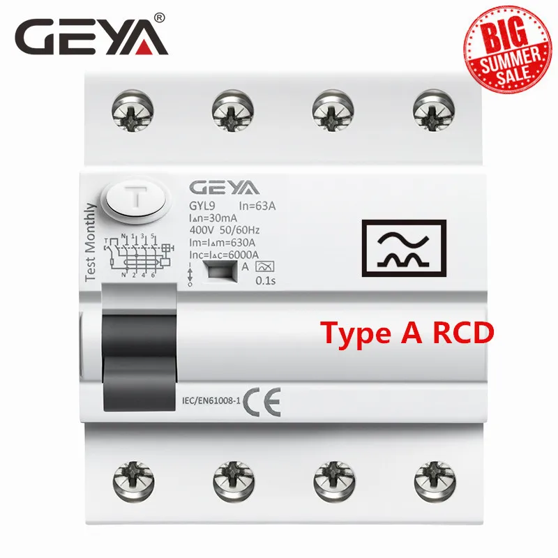 Автоматический выключатель остаточного тока GEYA типа A RCD ELCB 3P + N 40A 63А обнаруживает