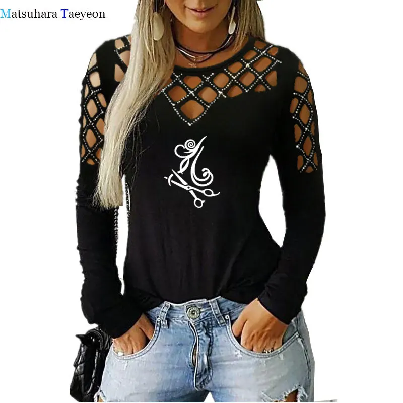 

Футболка Парикмахерская Женская, осенняя, модная, хлопковая, с длинным рукавом и круглым вырезом