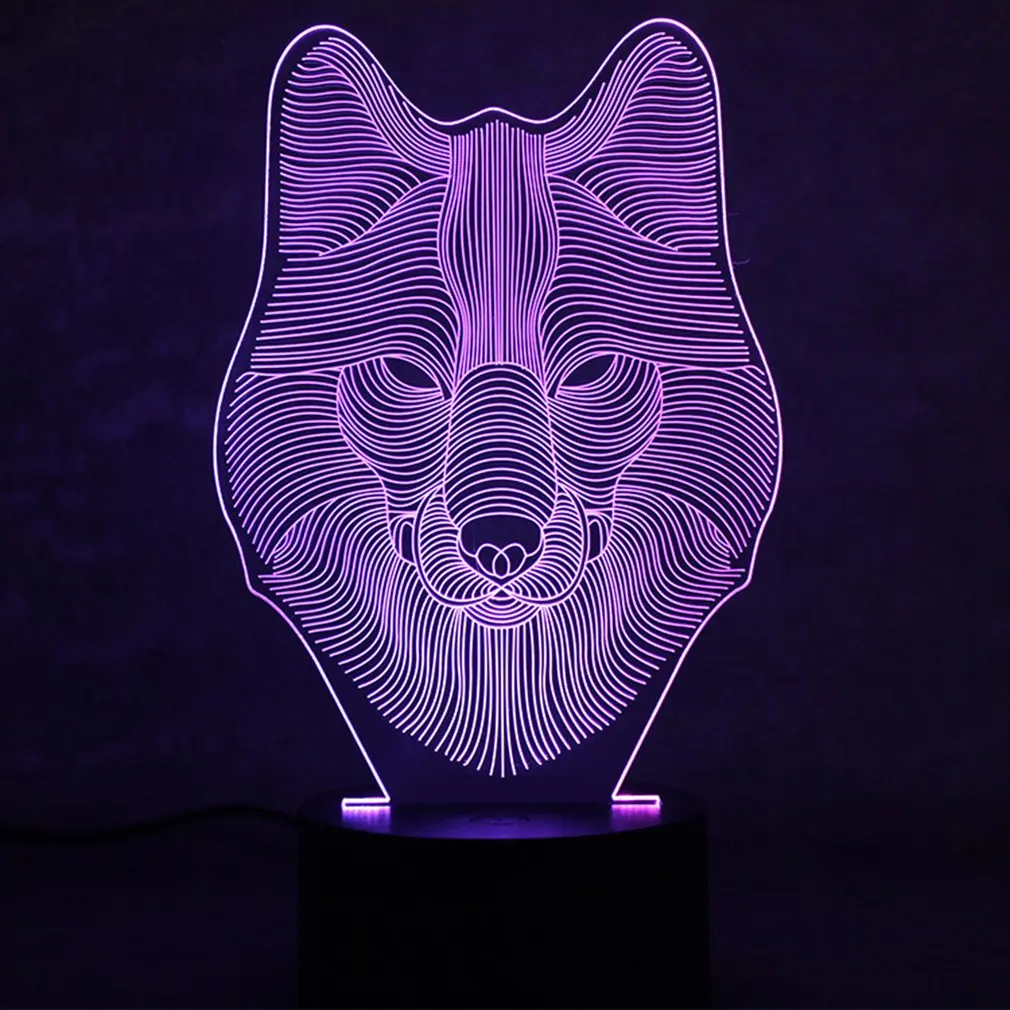 Красочные 3D ночной Светильник Волчья Голова Уход за глазами светодиодный