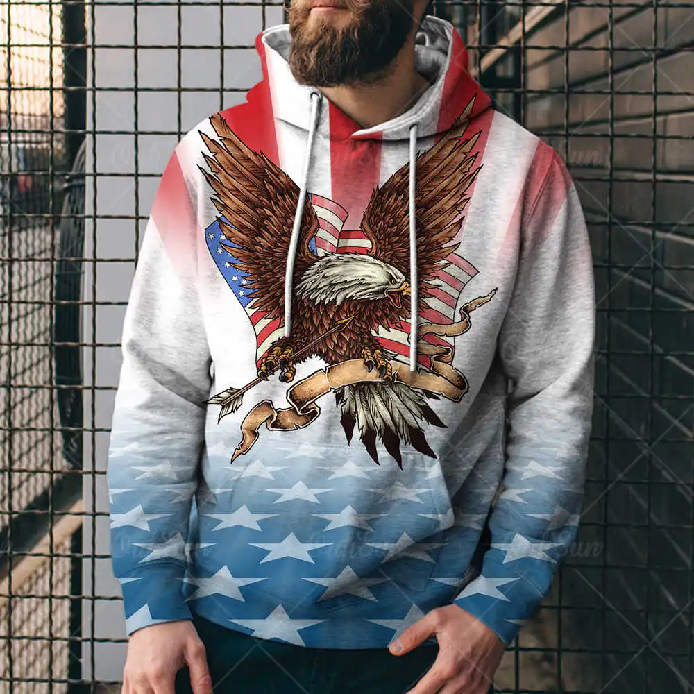 

USA Flag Eagle 3D Print Hoodie Personalized Streetwear Sweatshirts Casual National Flag Graphic Spring Autumn Loose Men Clothing