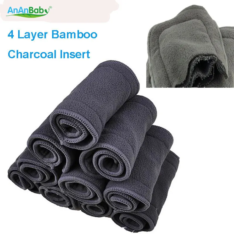 10pcs Baby Diaper Insert 4 Layers New Super Absorbent Bamboo Charcoal Cloth Diaper Inserts Diaper Liners Changing Pads