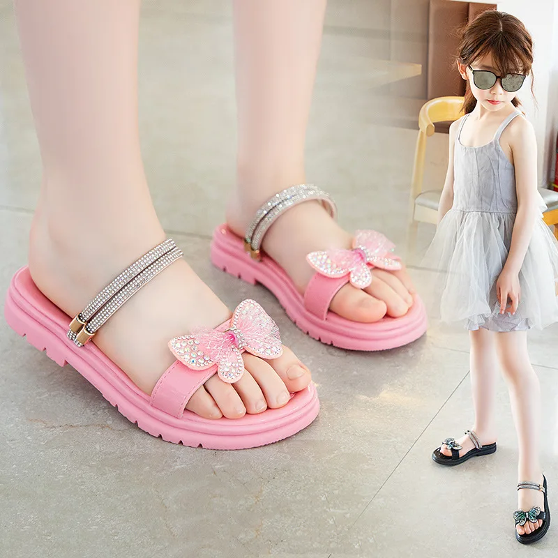 

Kids Slippers for Girls Fashion Summer Children Girls Beach Slippers Children Home Shoes Black Pink Bowknot Princess Girl Shoes