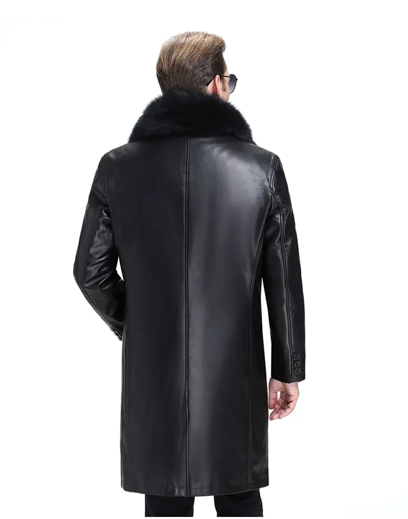 Мужская повседневная куртка из ПУ кожи черная Свободная на пуговицах с длинным
