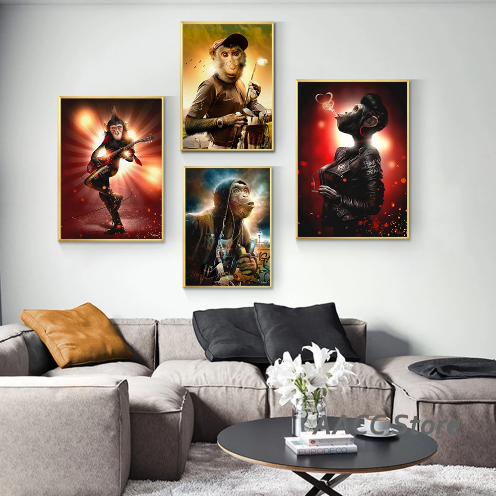 

Anime Street Griffiti Art Animal Portrait Posters and Prints Wall Art Smoking Monkey Picture for Living Room Cuadros Home Decor
