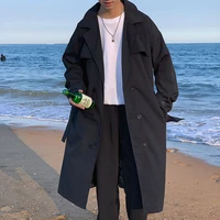 korean style trench coat mens fashion casual oversize long coat men streetwear loose windbreaker jacket mens overcoat m 2xl