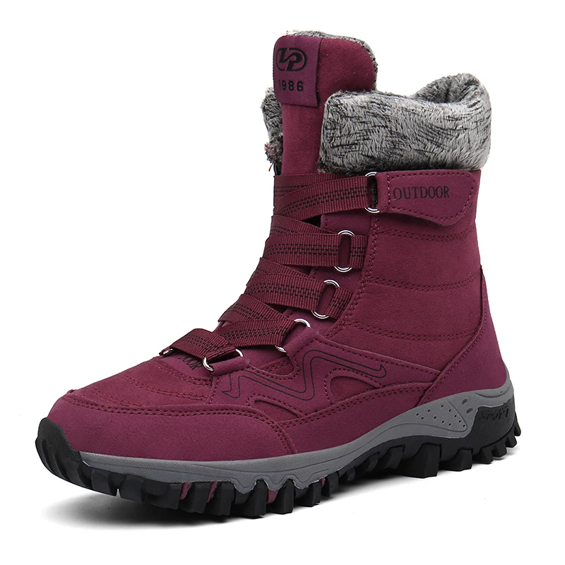 Новинка; модные зимние Нескользящие ботинки на плоской подошве; теплые плюшевые женские ботинки; замшевые женские зимние ботинки; водонепроницаемые ботильоны; Botas mujer - Цвет: Jujube red