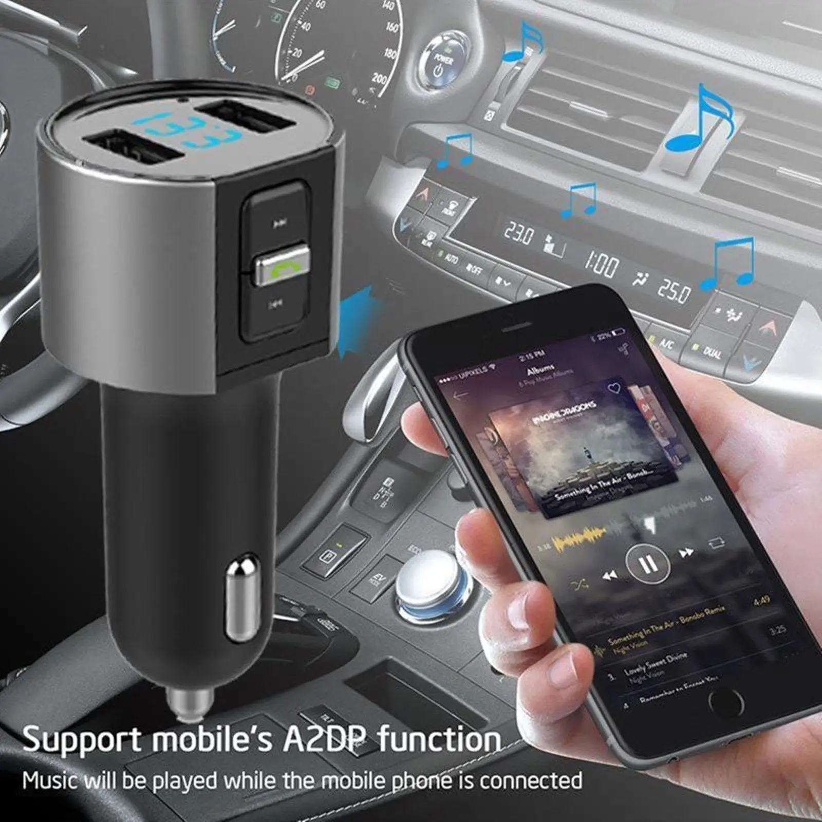 Автомобильное зарядное устройство с двумя USB, Bluetooth, fm-передатчик, mp3-плеер, радио, адаптер, комплект, Bluetooth, автомобильный fm-передатчик, аксессуары