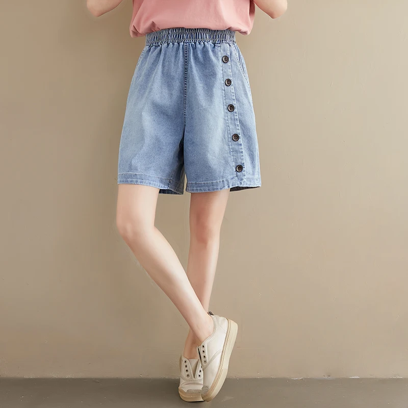 

Korean Blue Denim Shorts Women Summer Plus Size High Waist Wide Leg Jeans Distressed Baggy Shorts Jeans Pants Ropa De Muje