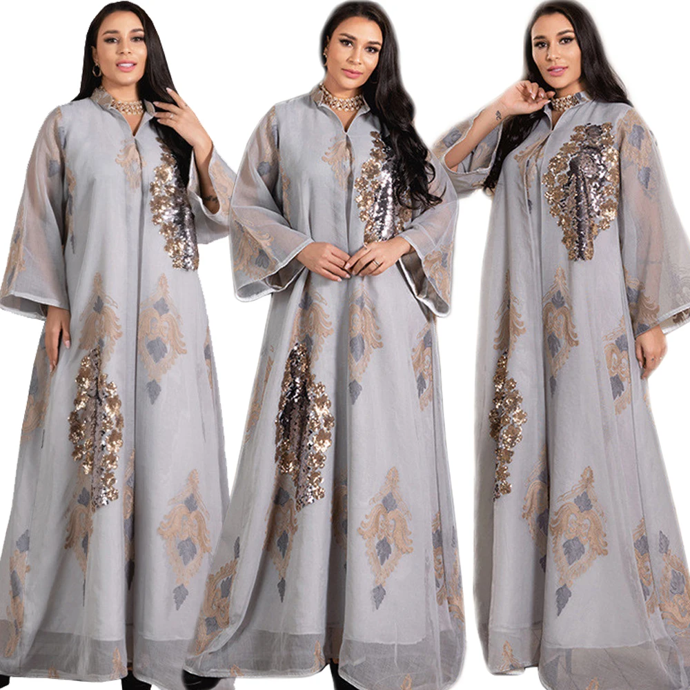Длинное платье в мусульманском стиле Дубай, блестящее женское платье-макси с блестками, женское платье, элегантное свободное исламское пла...