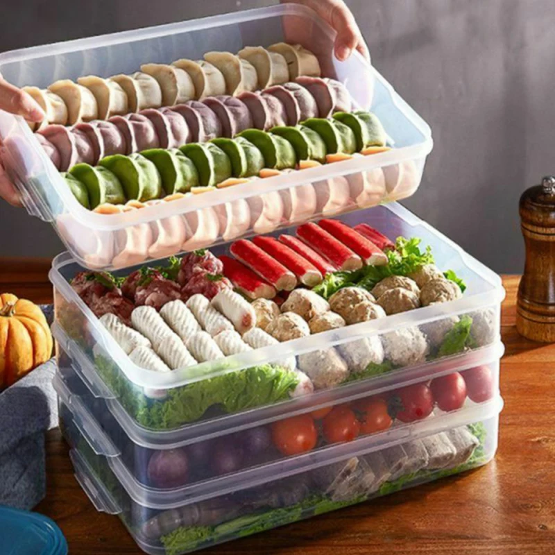 

Yooap Dumpling Box Refrigerator Food Container No Divide Kitchen Transparent With Cover Plastic Storage Case Kitchen Accessories