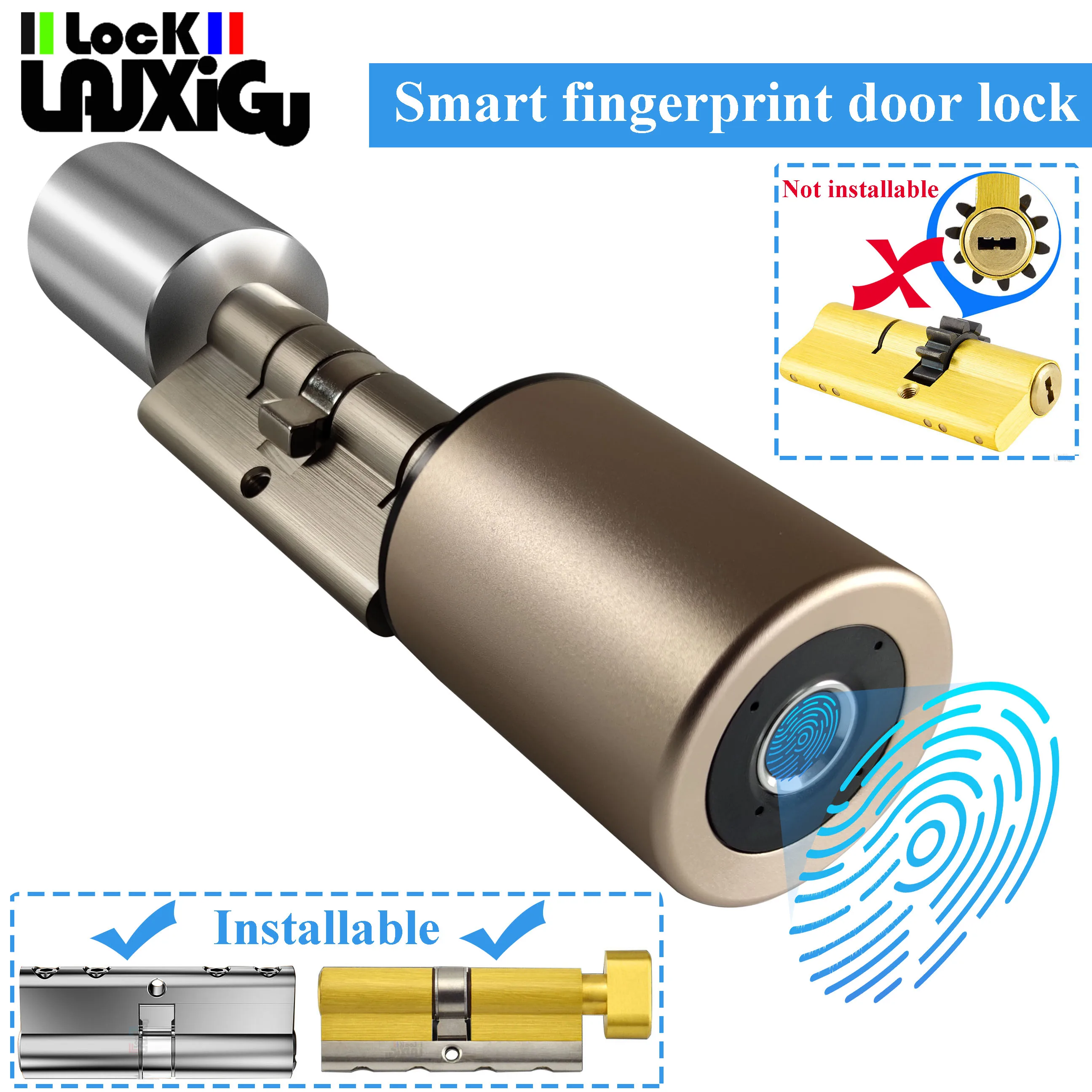 Дверной замок разного размера со сканером отпечатков пальцев умный дверной