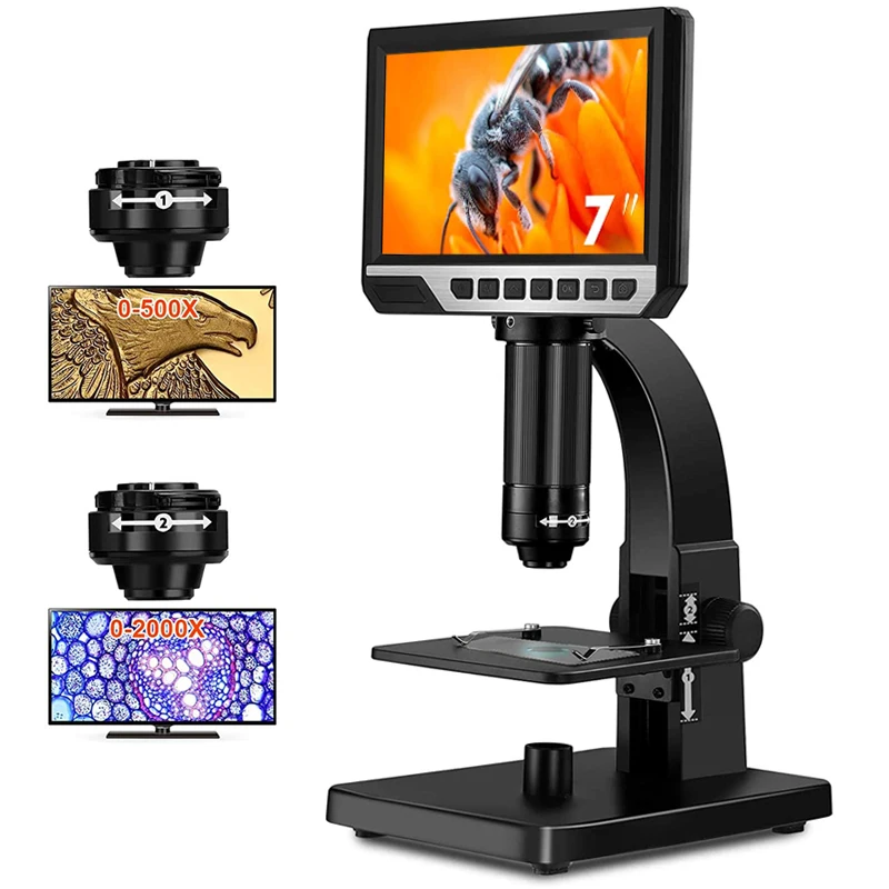 Цифровой микроскоп с ЖК-дисплеем 7 дюймов биологические микроскопы 2000-кратным
