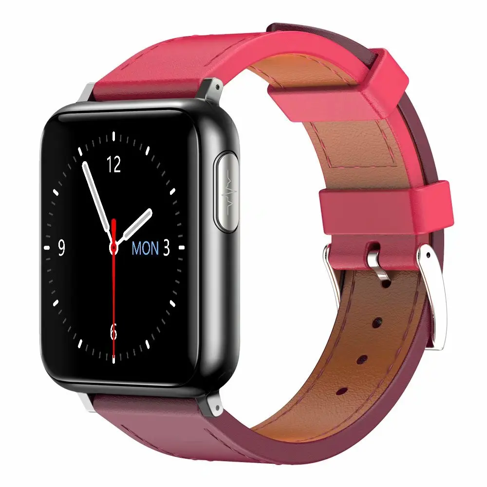 Black Pink Leather ECG PPG SPO2 Smart Watch with Electrocardiograph ECG Display Heart Rate Blood Pressure Monitor Waterproof Smartwatch Men Women - Цвет: Black Pink Leather