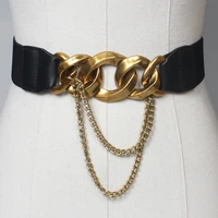 fashion pu elastic chain belt for women designer luxury brand thick chain waist strap dress coat sweater decorative waistband