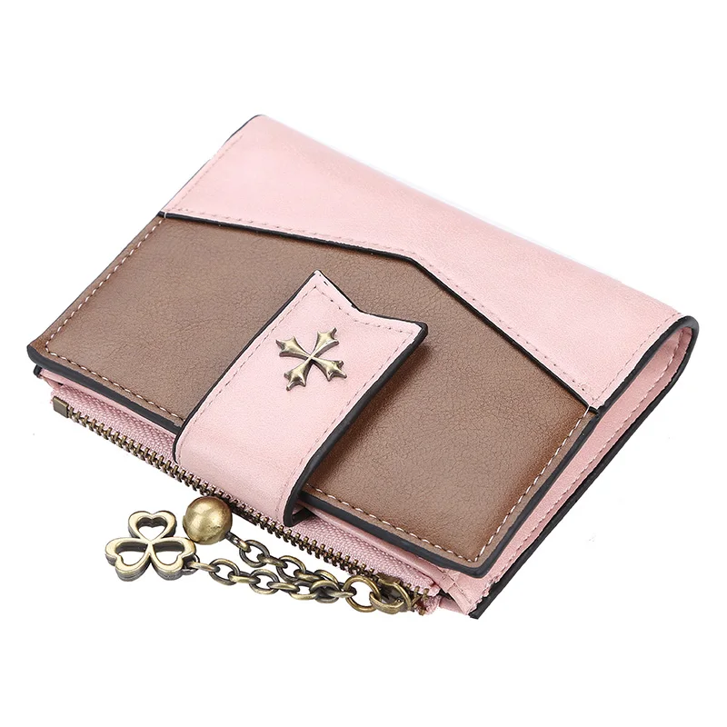 Small Card Holder Lady Purse for Women Wallet Female 2019 Vintage Purses Money Bag Leather Vallet Zipper Retro Pink Black Walet | Багаж и