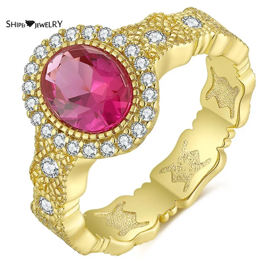 

Shipei Luxury 925 Sterling Silver Ruby Emerald Tanzanite Wedding Engagement Fine Jewelry Vintage 18K Yellow Gold Ring For Women