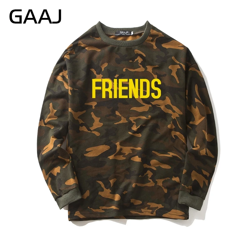 

GAAJ "friends" Print Letter Camouflage Sweatshirt Men Women hip pop rapper Brand Clothing Camo Sweatshirt Hooded Male Mens