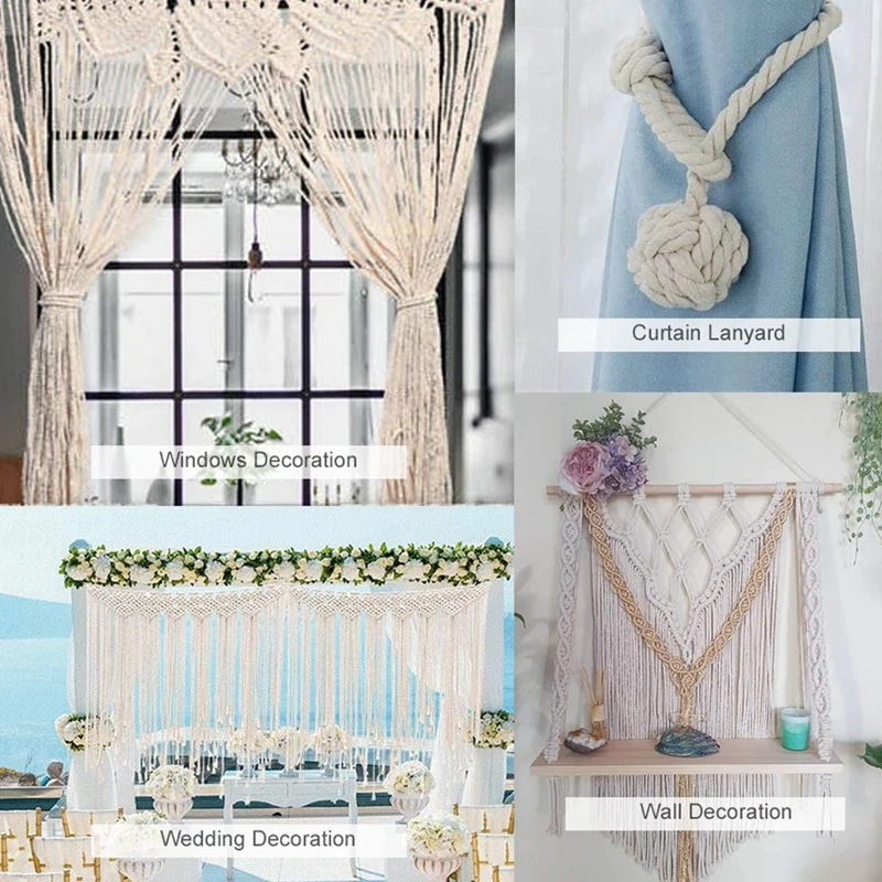 Macrame Cord Natural Cotton Rope m with Wood Ring Stick For DIY Kit Wall Hanging Plant Hanger | Дом и сад