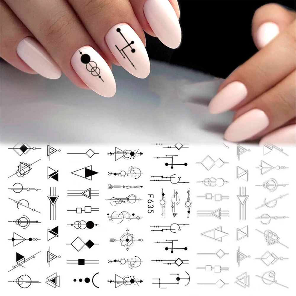 1 шт. черная линия стикеры 3D на ногти Nail Art листья цветок панда сердечко узор