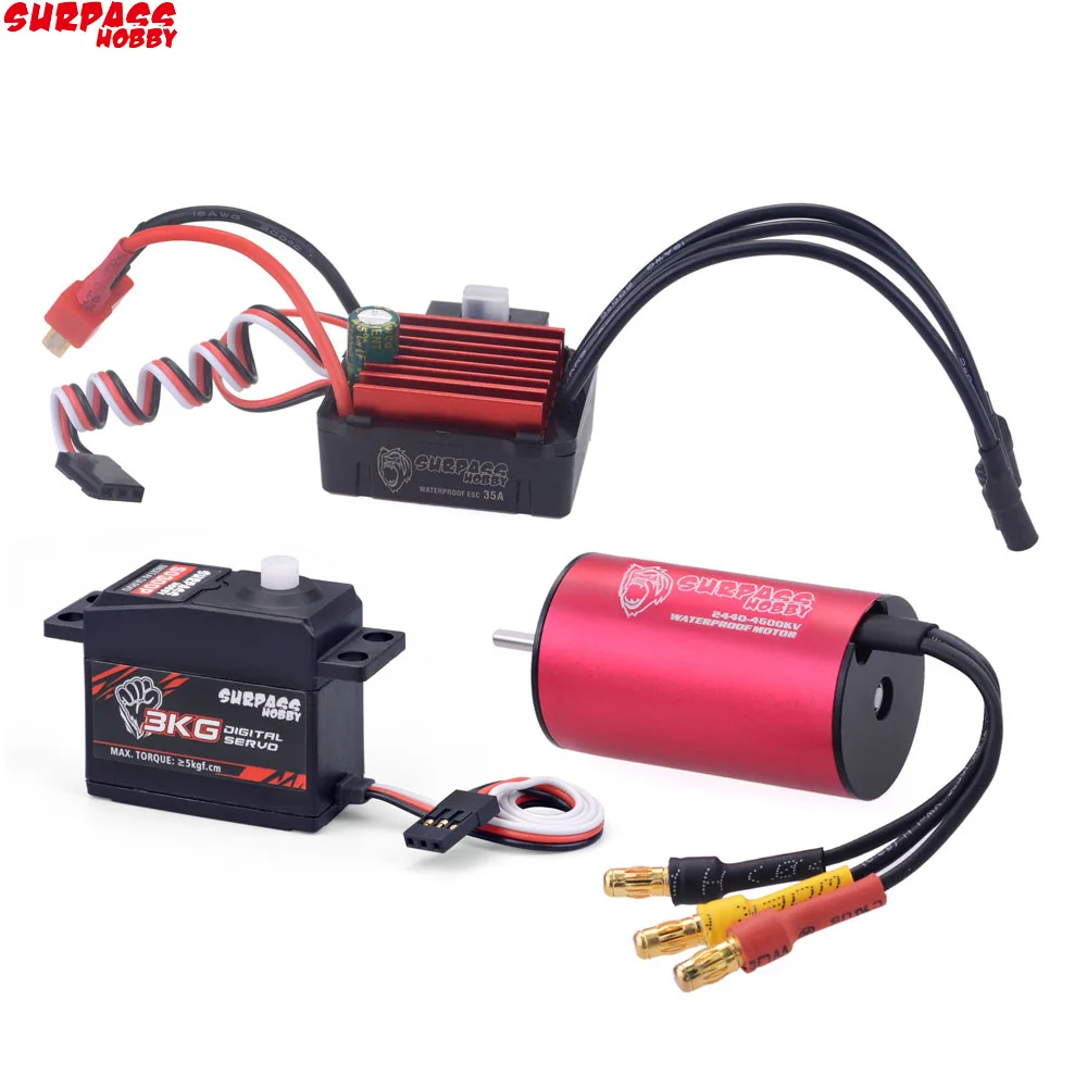 Водонепроницаемый бесщеточный двигатель SURPASSHOBBY Combo 2440 4600KV w/ 35A ESC + S0300P 3KG Servo для 1/16