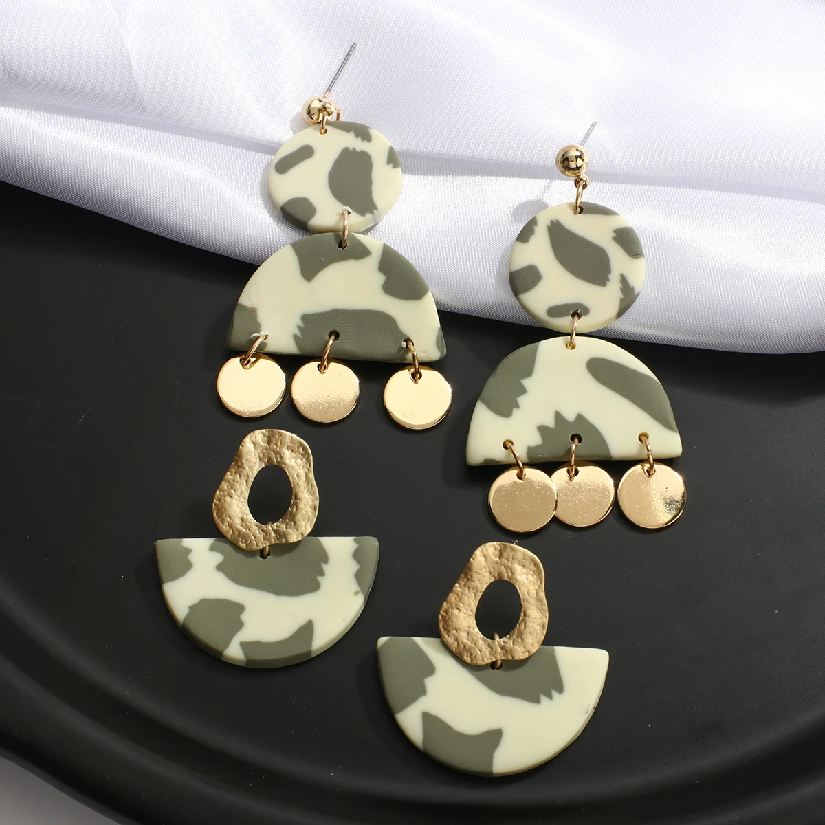 

AENSOA Irregular Geometric Metal Polymer Clay Drop Earrings For Women Retro Multi-color Pendant travel Earring Jewelry Gift