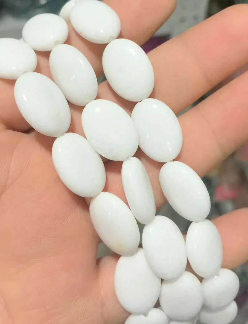 New 13x18mm China White jade Oval Flat Gemstone Beads 15"